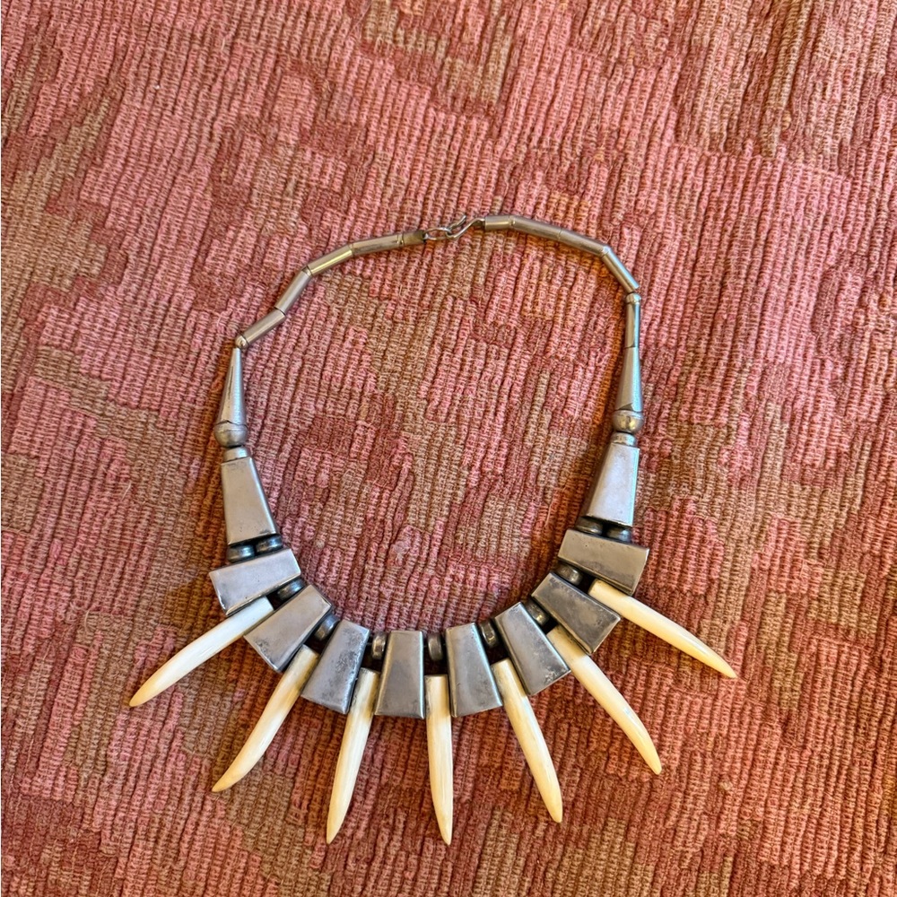Vintage silver and bone claw necklace